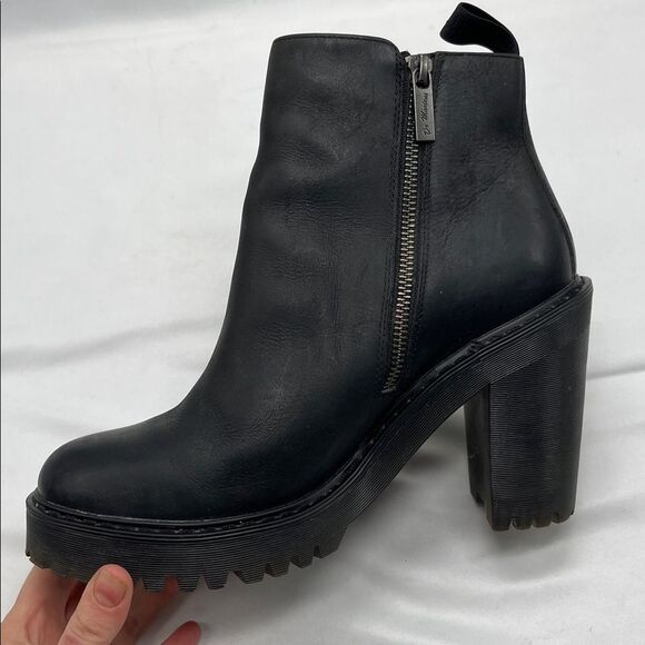 Black Leather Dr. Martens Magdalena Chunky Heeled Boots - Picture 4 of 10